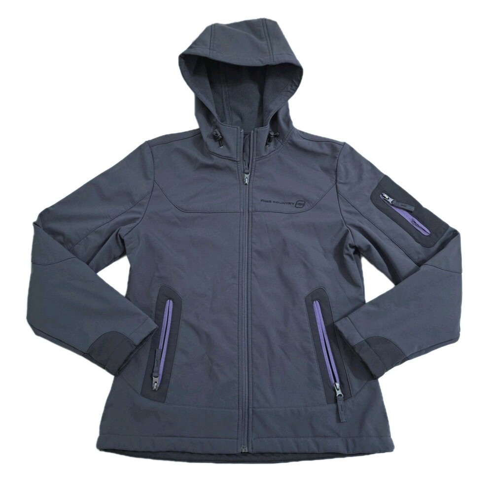 Free Country Soft Shell Zip Hooded Jacket Cost Women's Small Gray Purple